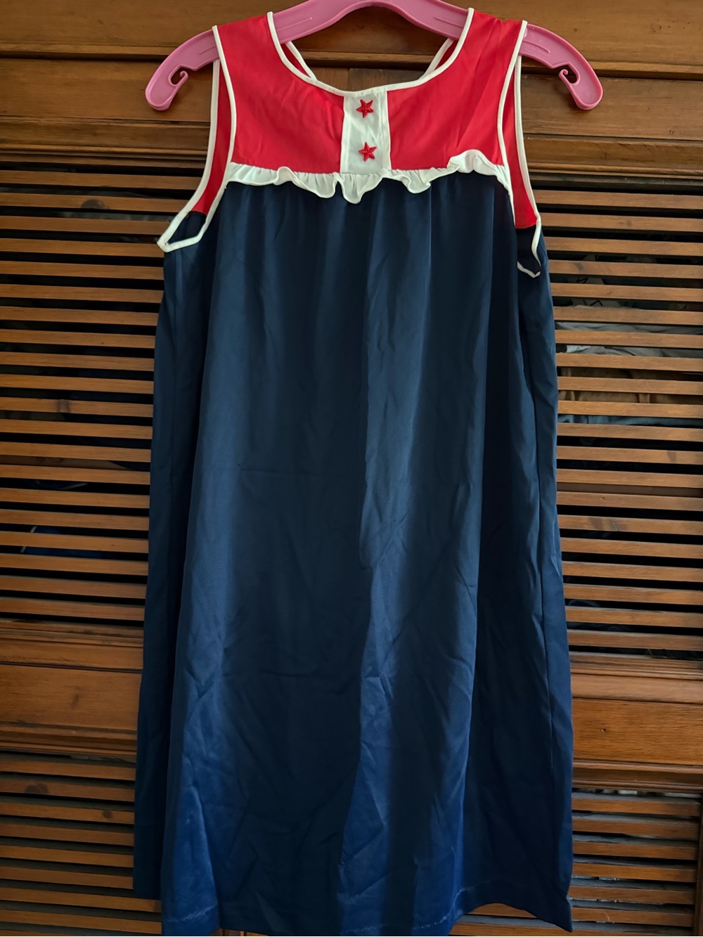 Navy A-Line Nautical Swimsuit Cover Up Dress with Red Yoke and Cream Trim